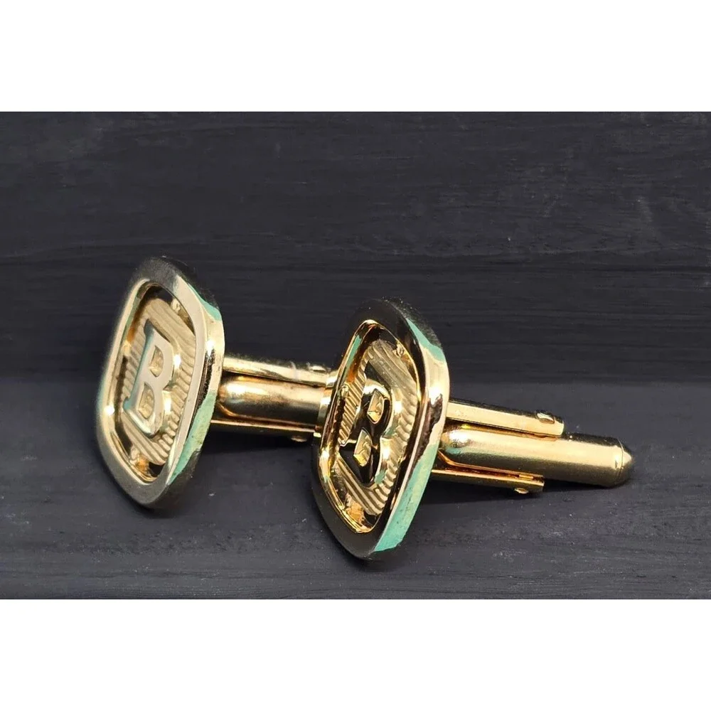 Vintage BB Logo Cufflinks Gold Tone Mens Jewelry Business Formal